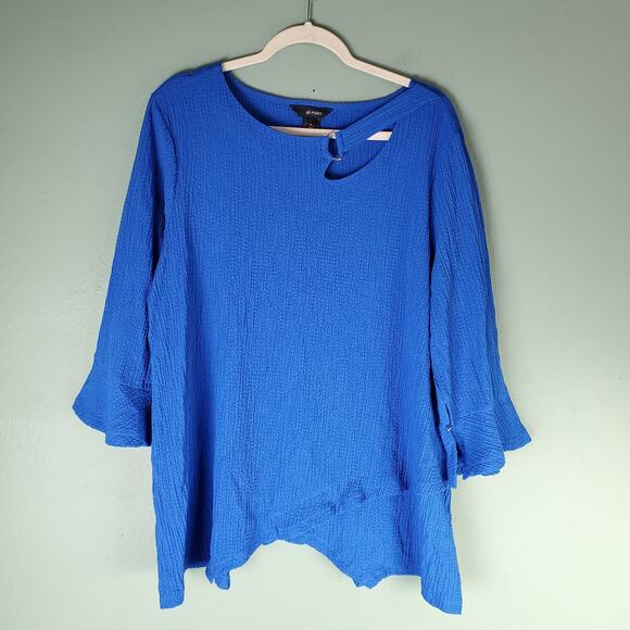 Ali Miles Womens Blue Bell Sleeve Asymmetrical Hem Cutout Tunic Top Size XL - Picture 1 of 7